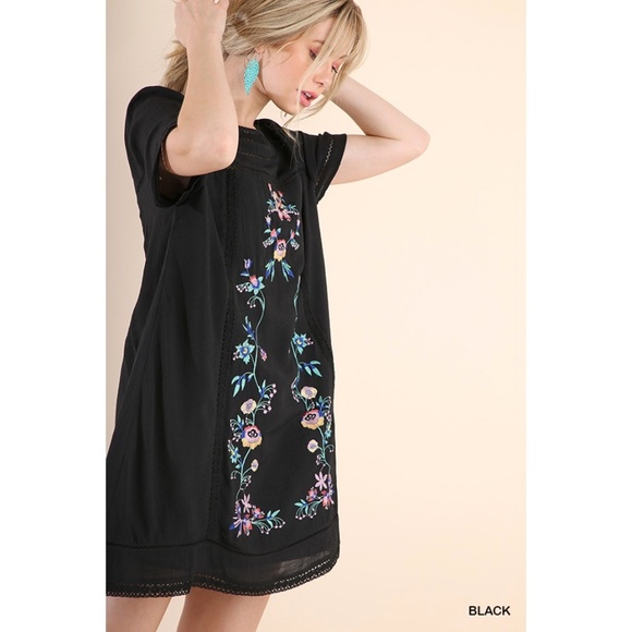 Light Blue Floral Embroidered Tunic Dress - Picture 2 of 5